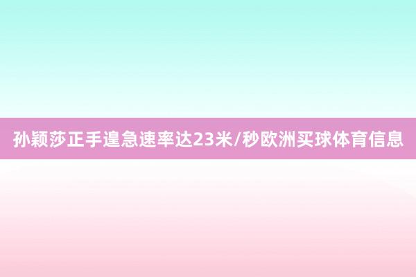孙颖莎正手遑急速率达23米/秒欧洲买球体育信息